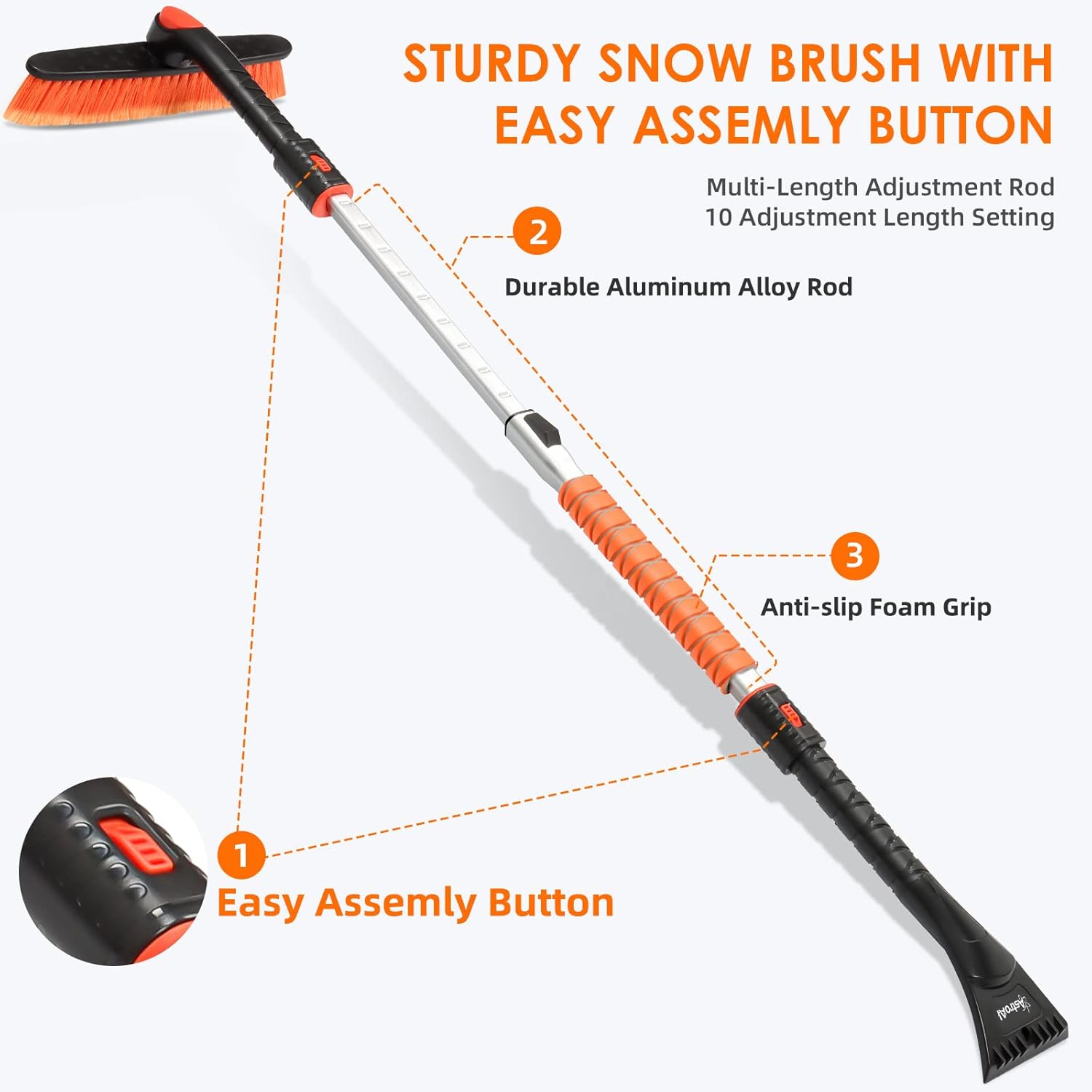 AstroAI  Ice Scrapers for Car Windshieldand Extendable Snow Brush with Foam Grip