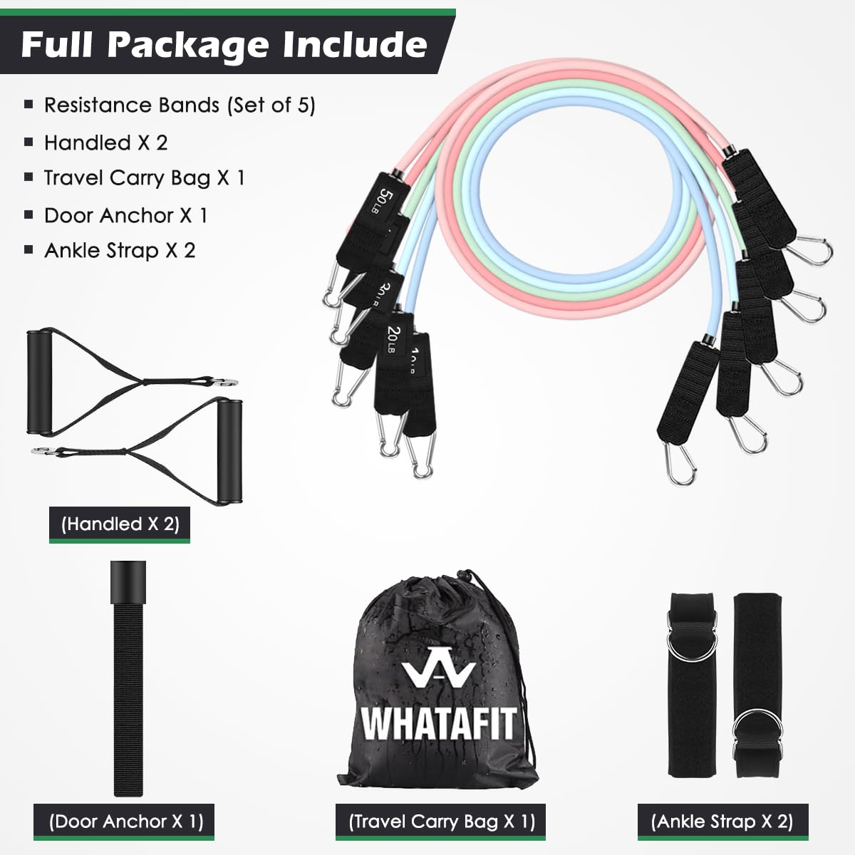 WHATAFIT Resistance Bands with Handles for Men and Women Fitness