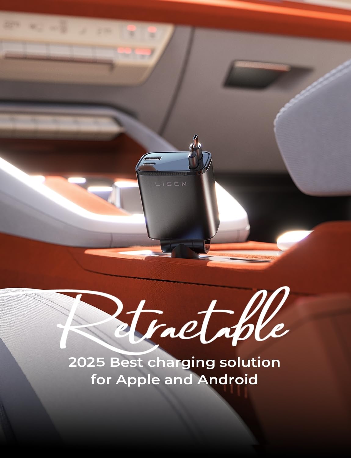 LISEN Retractable 69W Cars Adapter USB C Fast Charger