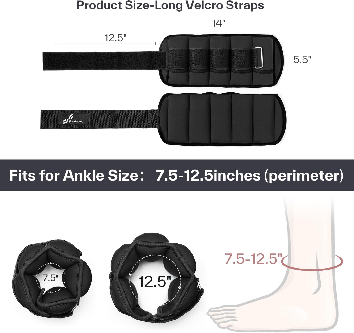 Sportneer Adjustable Ankle Weights 1 Pair 2 4 6 8 10 Lbs Leg Weight Straps