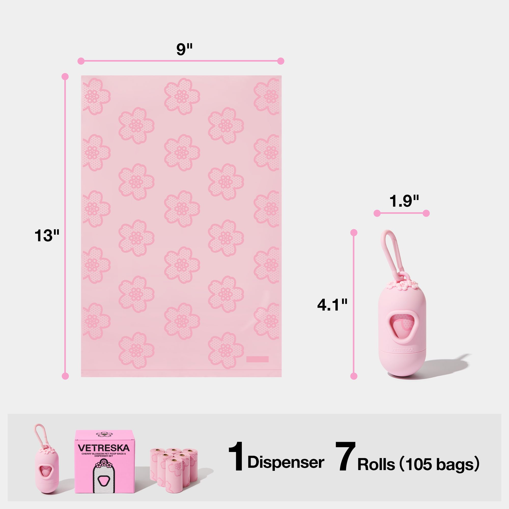 VETRESKA Dog Dispenser with Cherry Blossom Scented Poop Bags