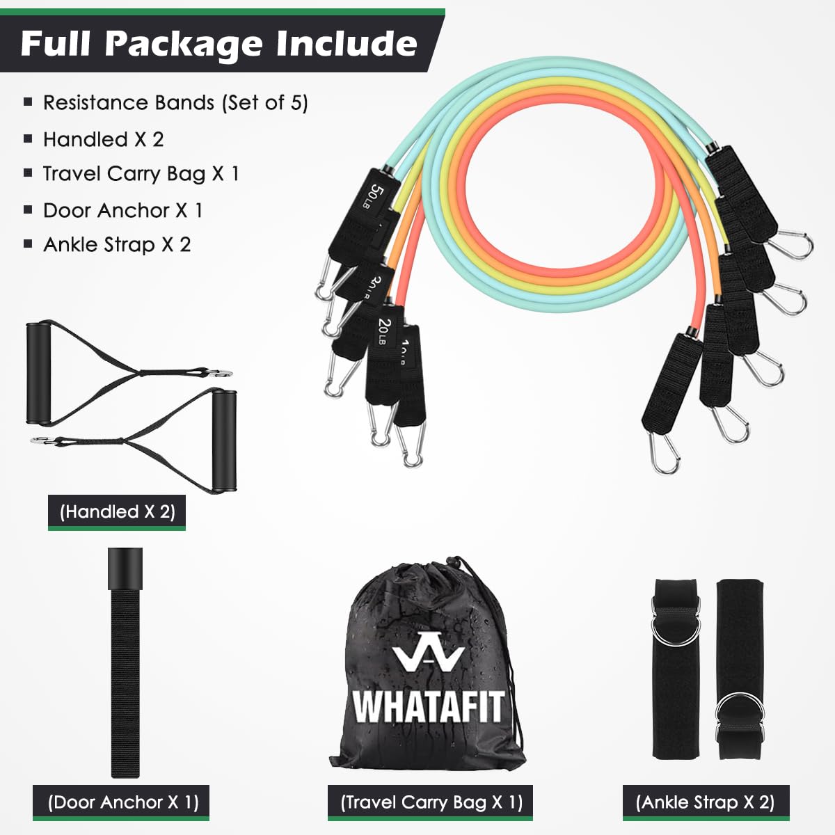 WHATAFIT Resistance Bands with Handles for Men and Women Fitness