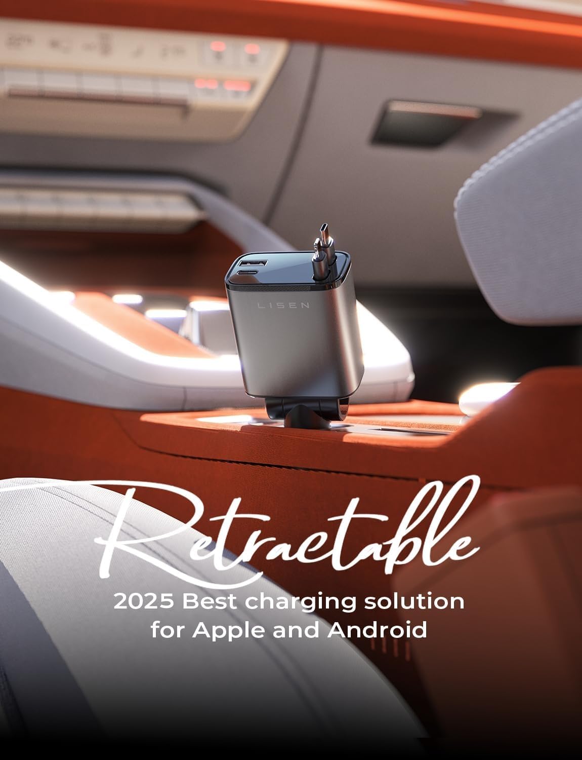 LISEN Retractable 69W Cars Adapter USB C Fast Charger