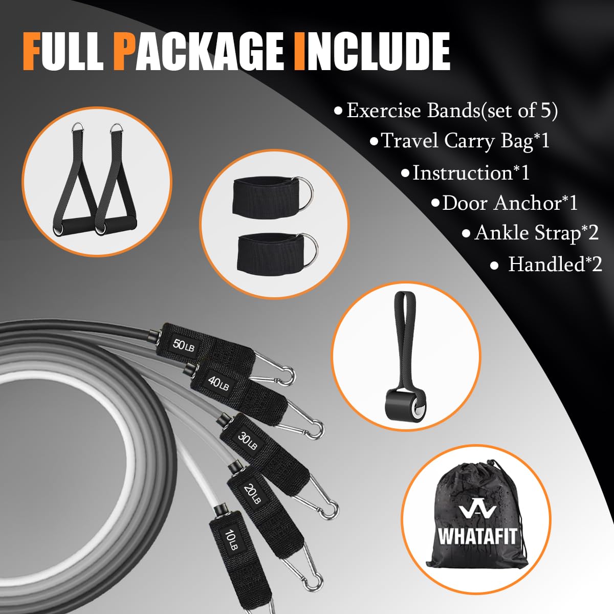 WHATAFIT Resistance Bands with Handles for Men and Women Fitness