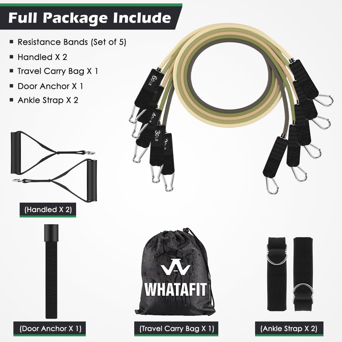 WHATAFIT Resistance Bands with Handles for Men and Women Fitness