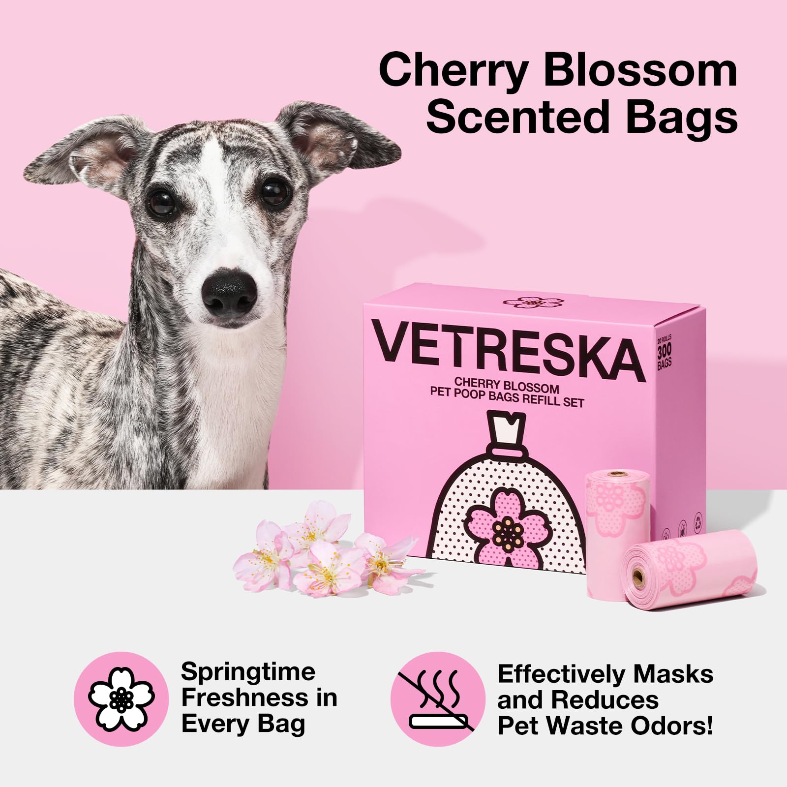 VETRESKA Dog Dispenser with Cherry Blossom Scented Poop Bags
