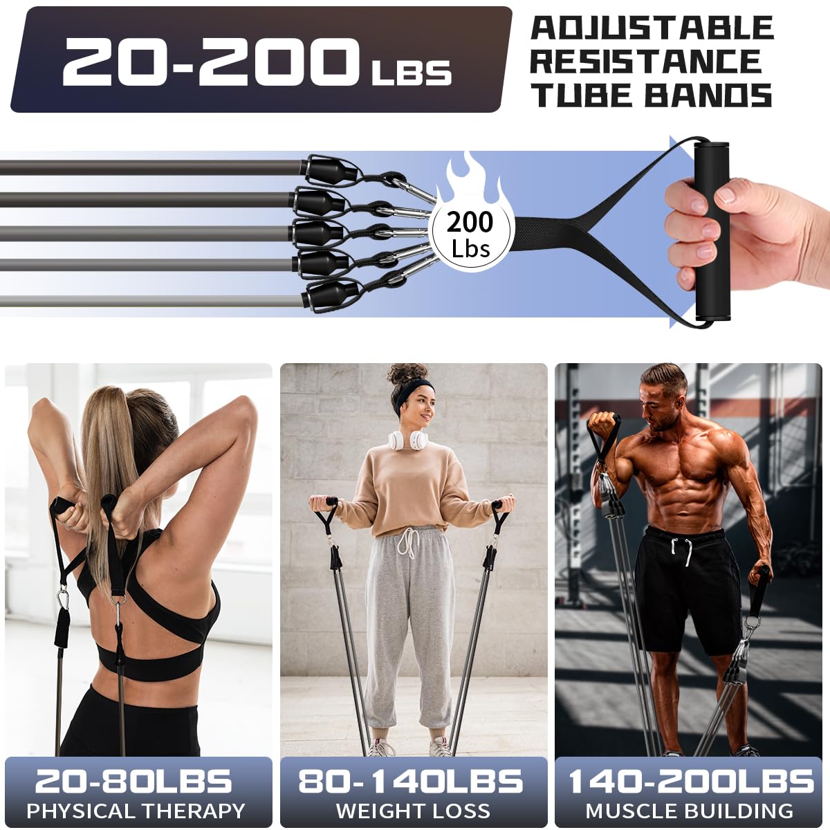 WHATAFIT Resistance Bands with Handles for Men and Women Fitness