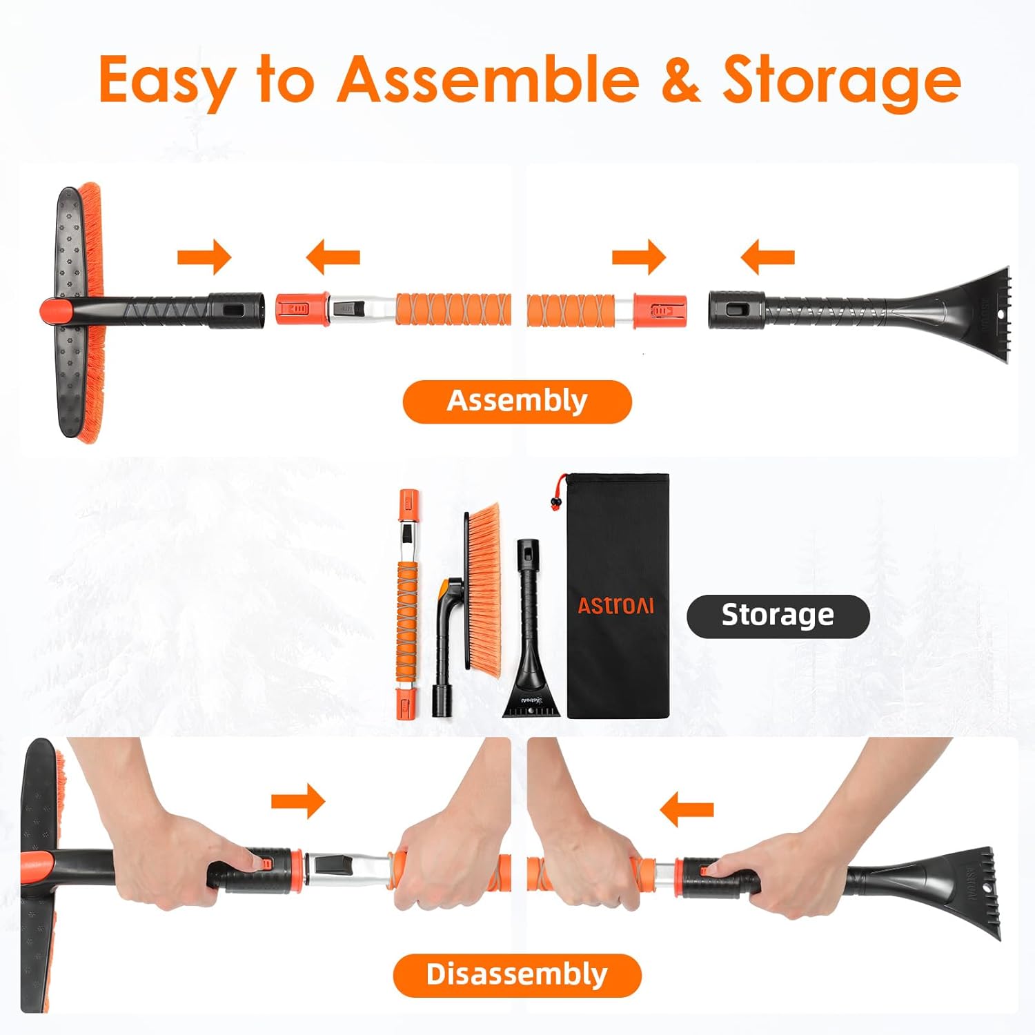 AstroAI  Ice Scrapers for Car Windshieldand Extendable Snow Brush with Foam Grip