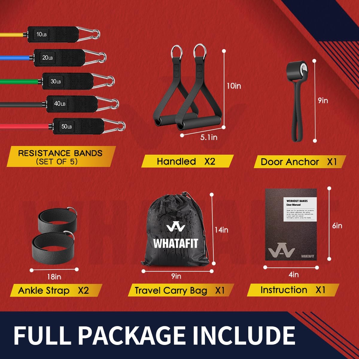 WHATAFIT Resistance Bands with Handles for Men and Women Fitness