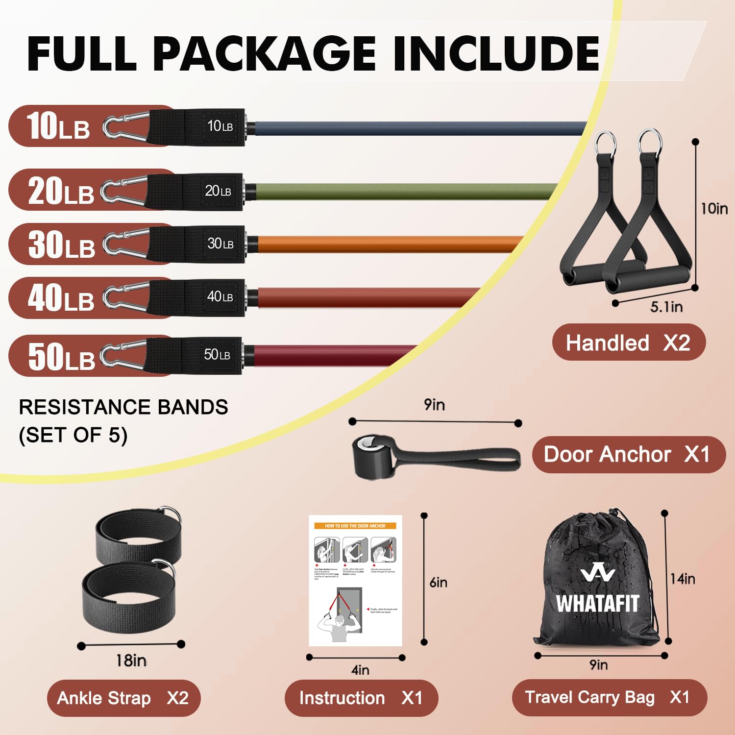 WHATAFIT Resistance Bands with Handles for Men and Women Fitness