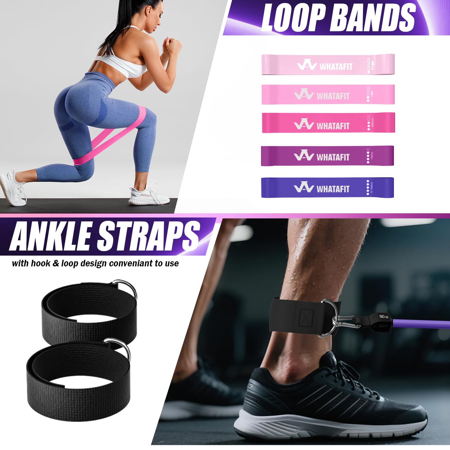 WHATAFIT Resistance Bands with Handles for Men and Women Fitness