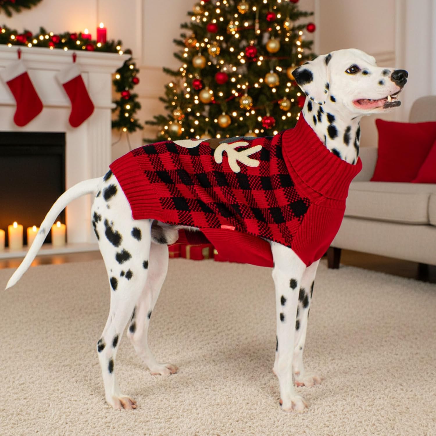 KYEESE Dog Christmas Sweater with Reindeer Pattern