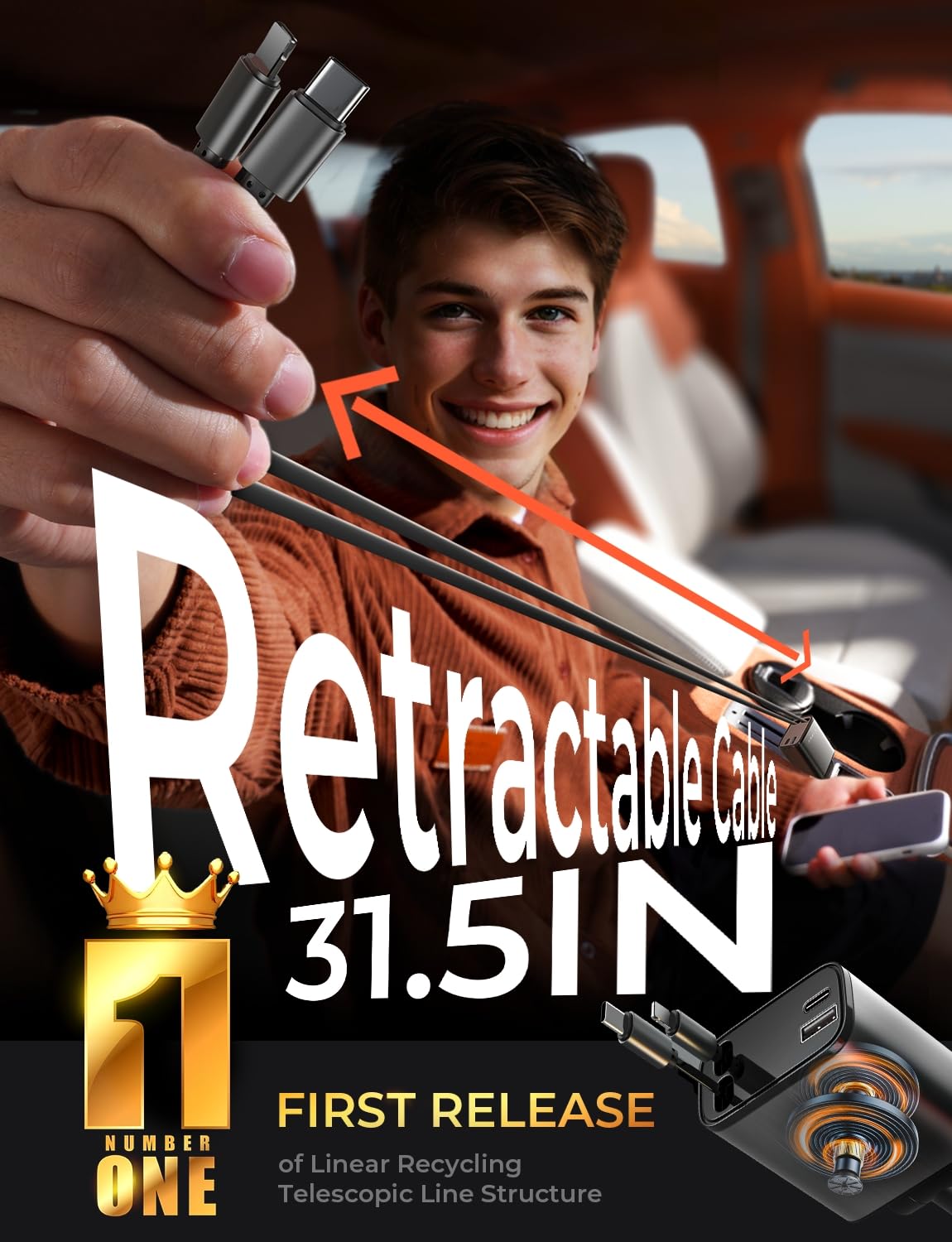 LISEN Retractable 69W Cars Adapter USB C Fast Charger