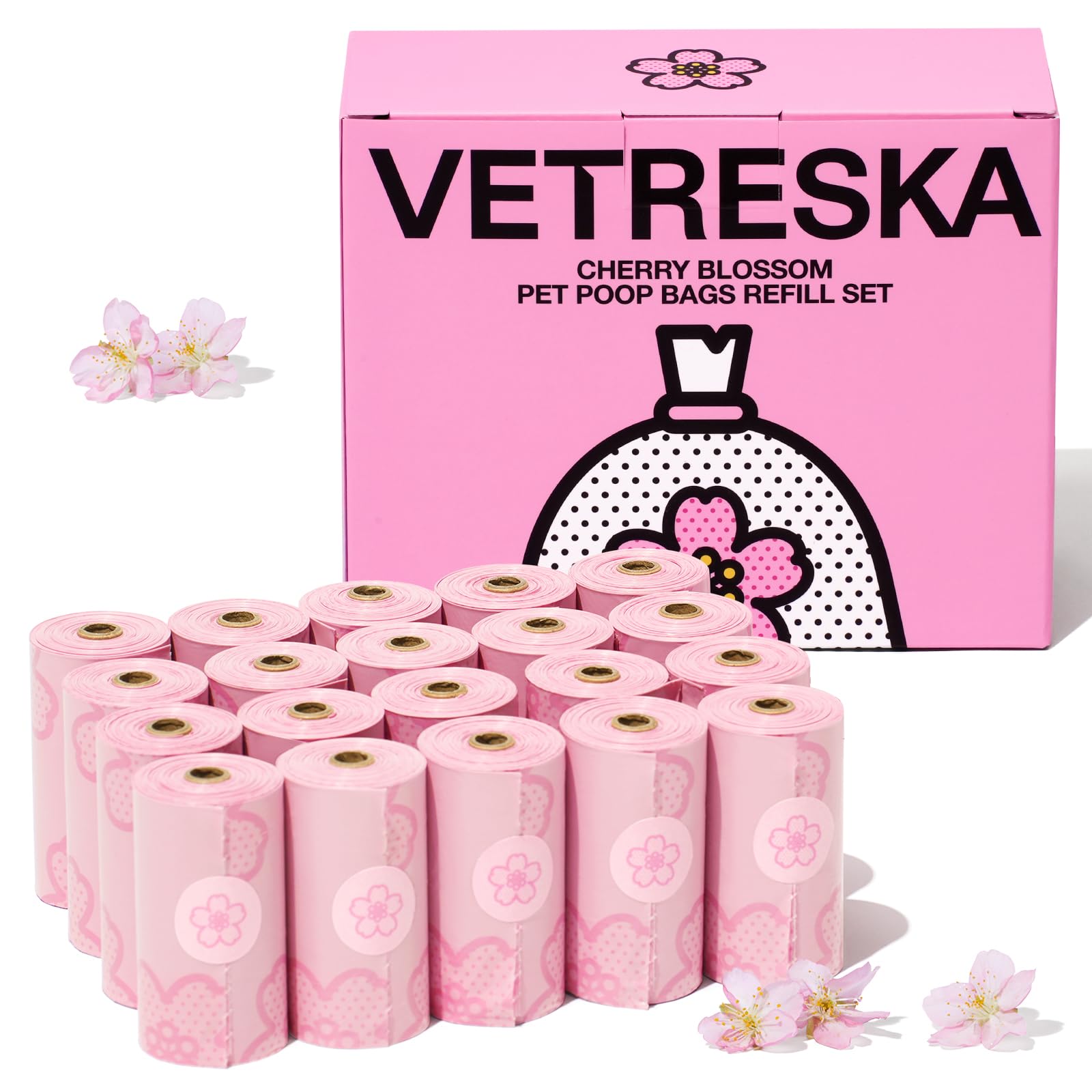 VETRESKA Dog Dispenser with Cherry Blossom Scented Poop Bags