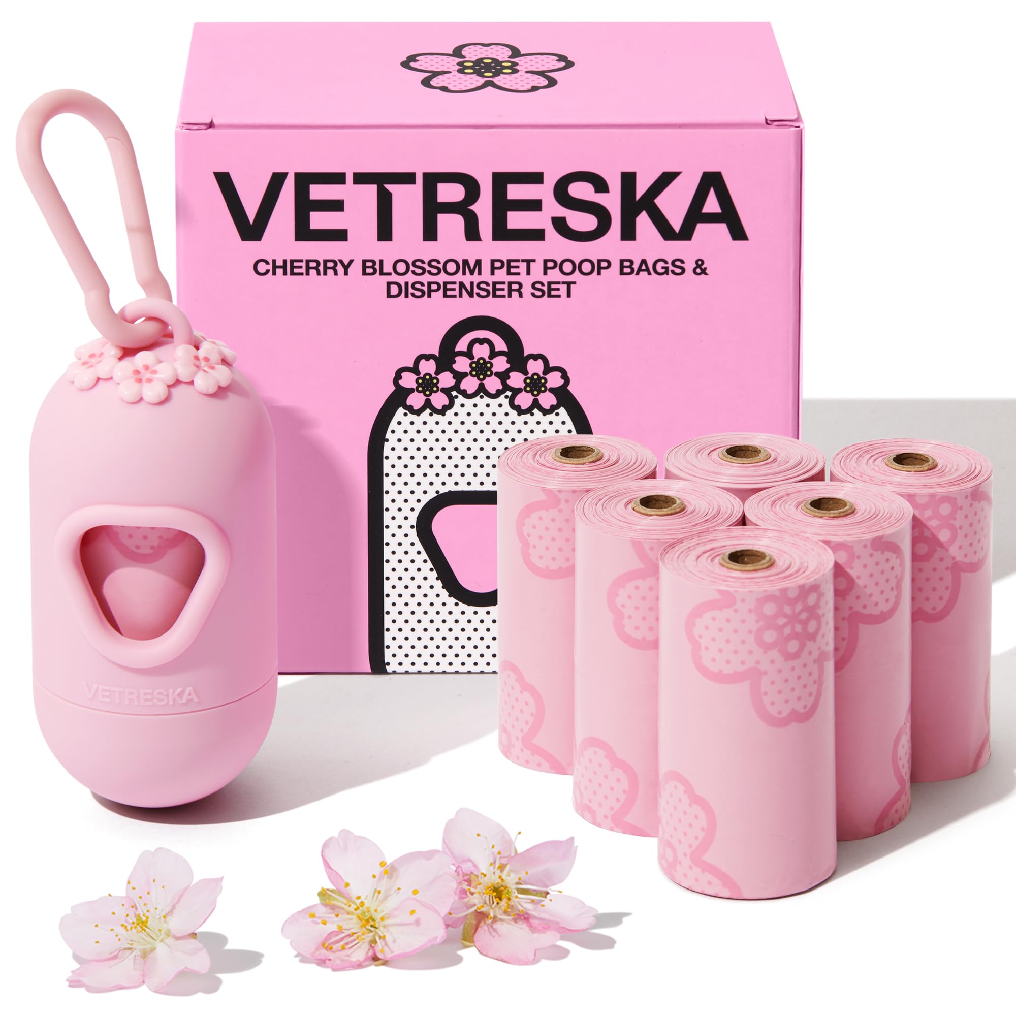 VETRESKA Dog Dispenser with Cherry Blossom Scented Poop Bags
