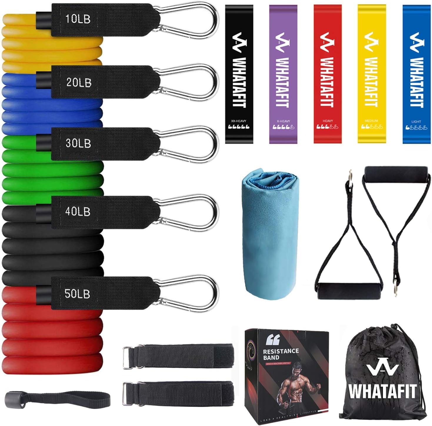 WHATAFIT Resistance Bands with Handles for Men and Women Fitness
