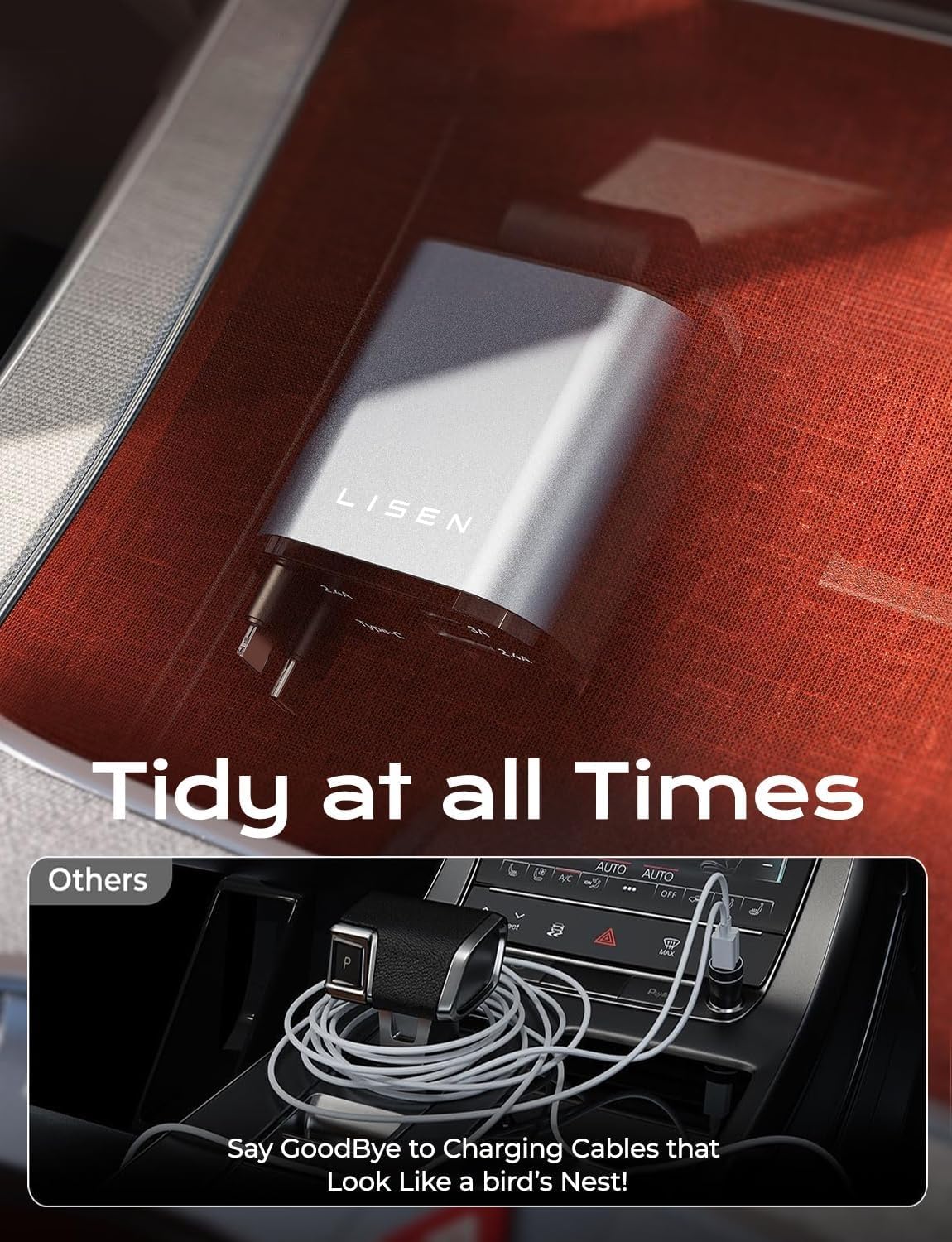 LISEN Retractable 69W Cars Adapter USB C Fast Charger