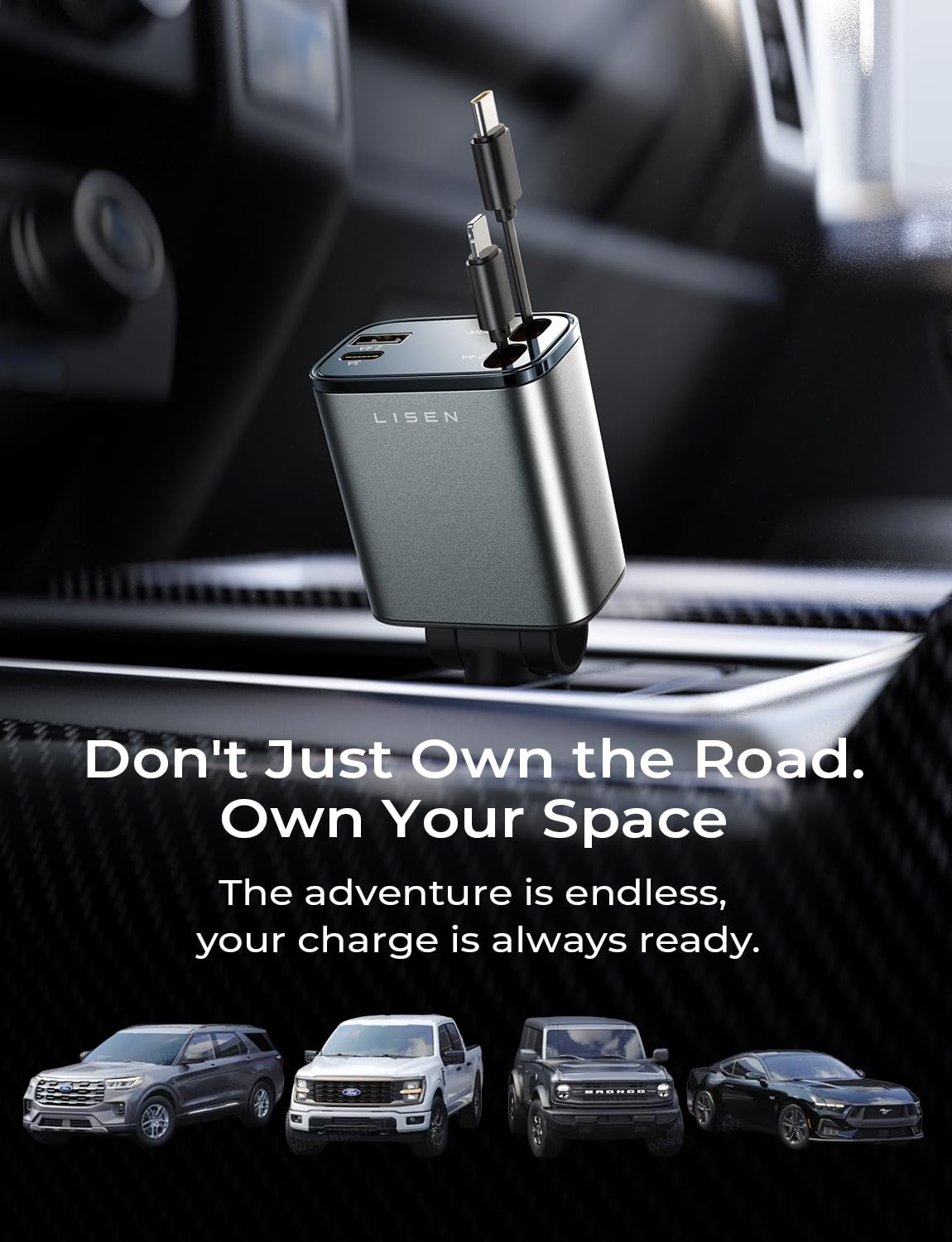 LISEN Retractable 69W Cars Adapter USB C Fast Charger