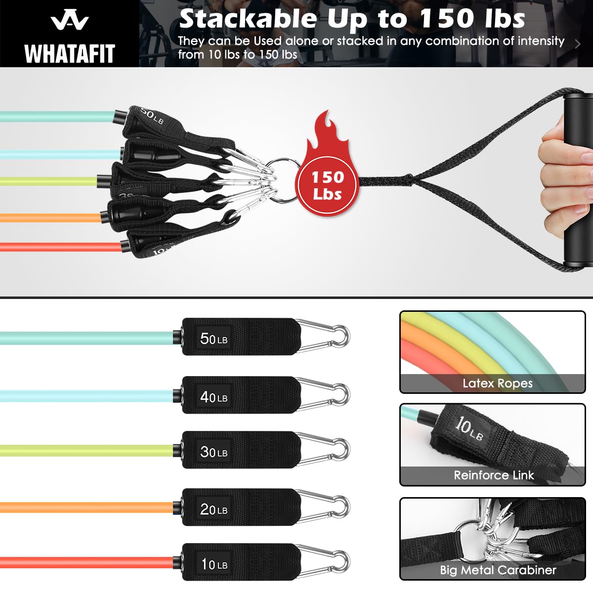 WHATAFIT Resistance Bands with Handles for Men and Women Fitness