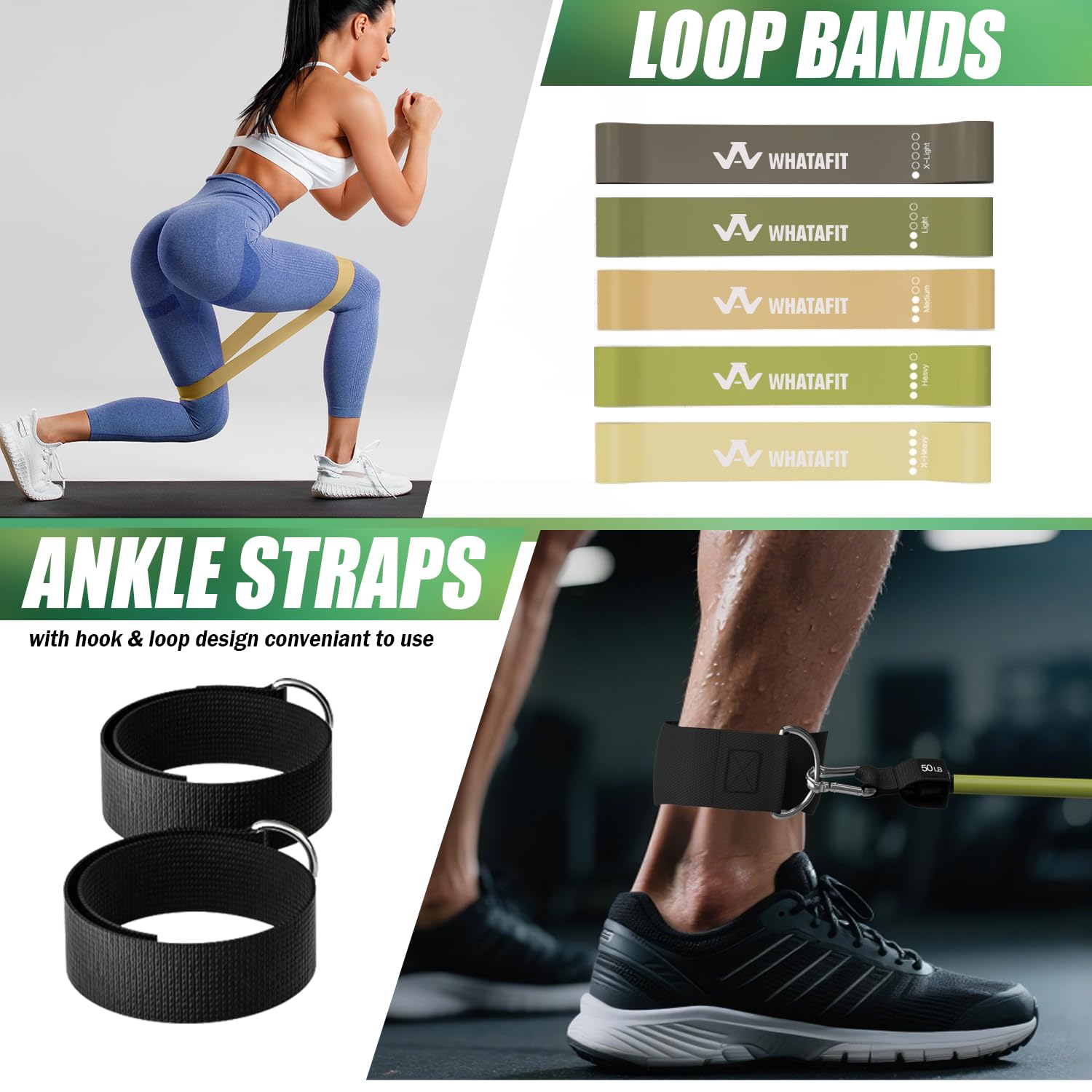 WHATAFIT Resistance Bands with Handles for Men and Women Fitness