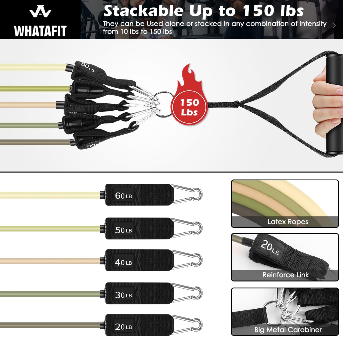 WHATAFIT Resistance Bands with Handles for Men and Women Fitness