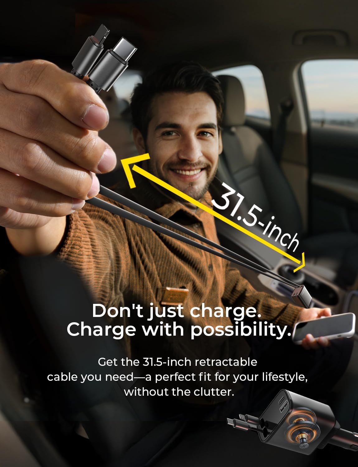 LISEN Retractable 69W Cars Adapter USB C Fast Charger