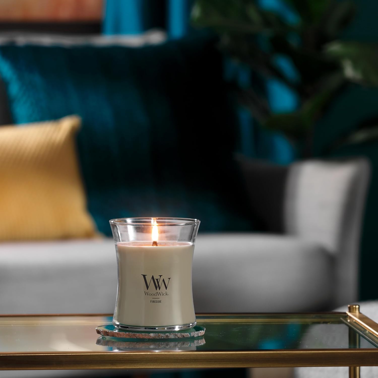 WoodWick Medium Hourglass Candle Fireside Scent Premium Soy  9.7oz