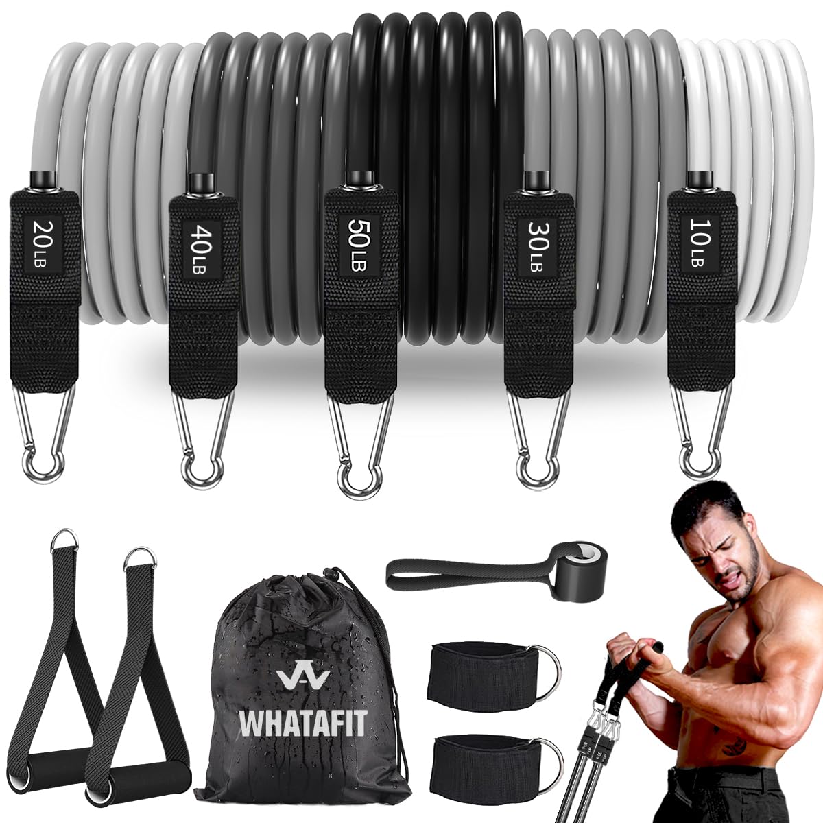 WHATAFIT Resistance Bands with Handles for Men and Women Fitness