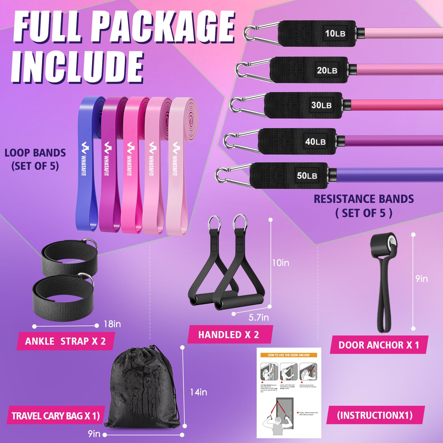 WHATAFIT Resistance Bands with Handles for Men and Women Fitness