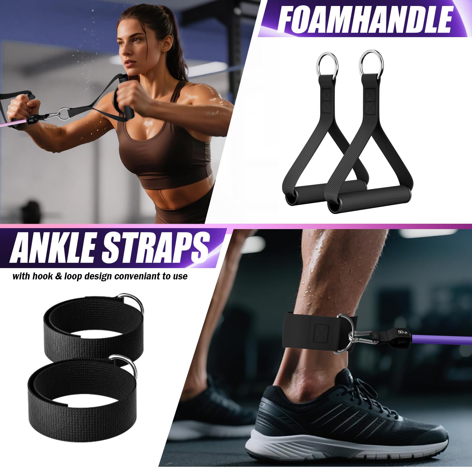 WHATAFIT Resistance Bands with Handles for Men and Women Fitness