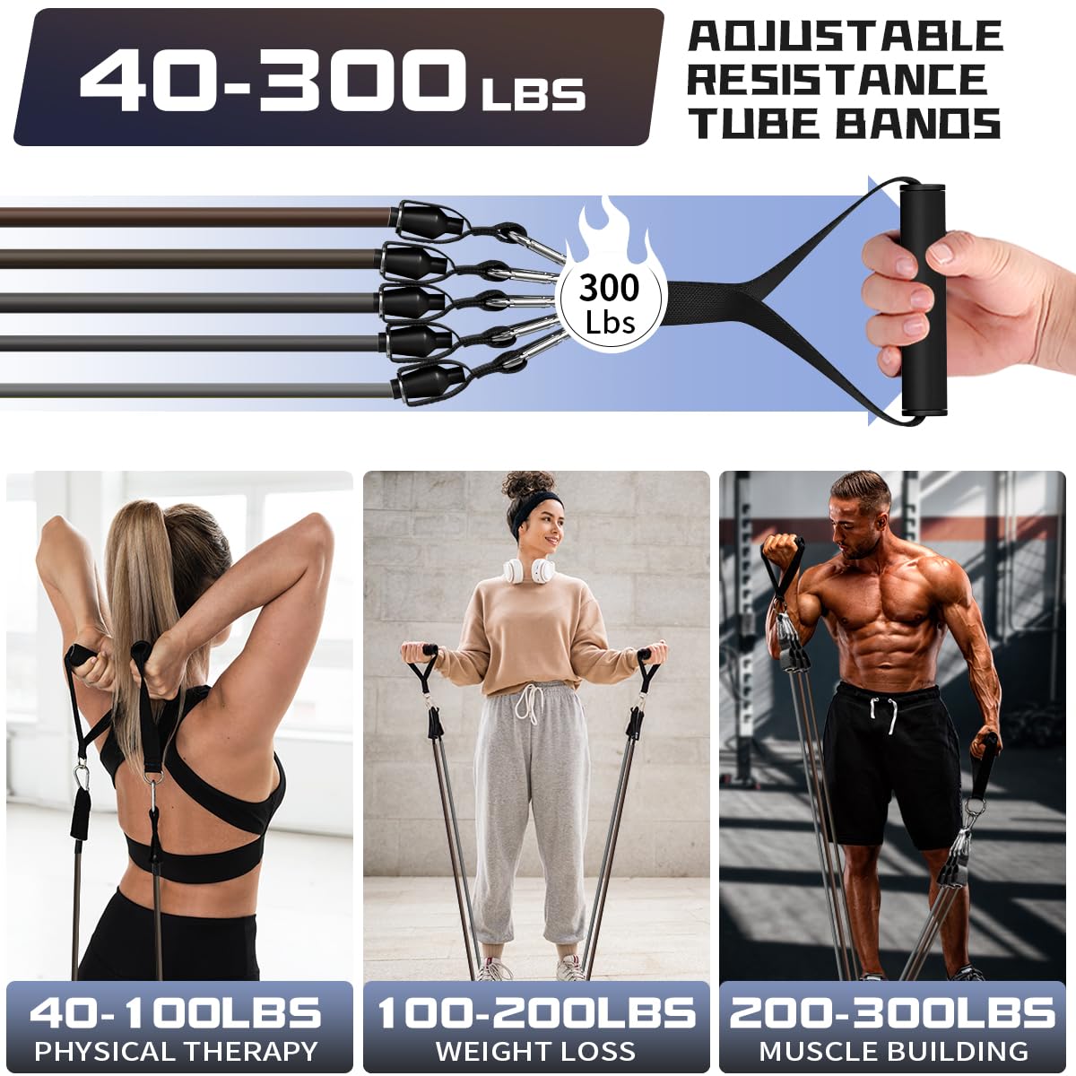 WHATAFIT Resistance Bands with Handles for Men and Women Fitness
