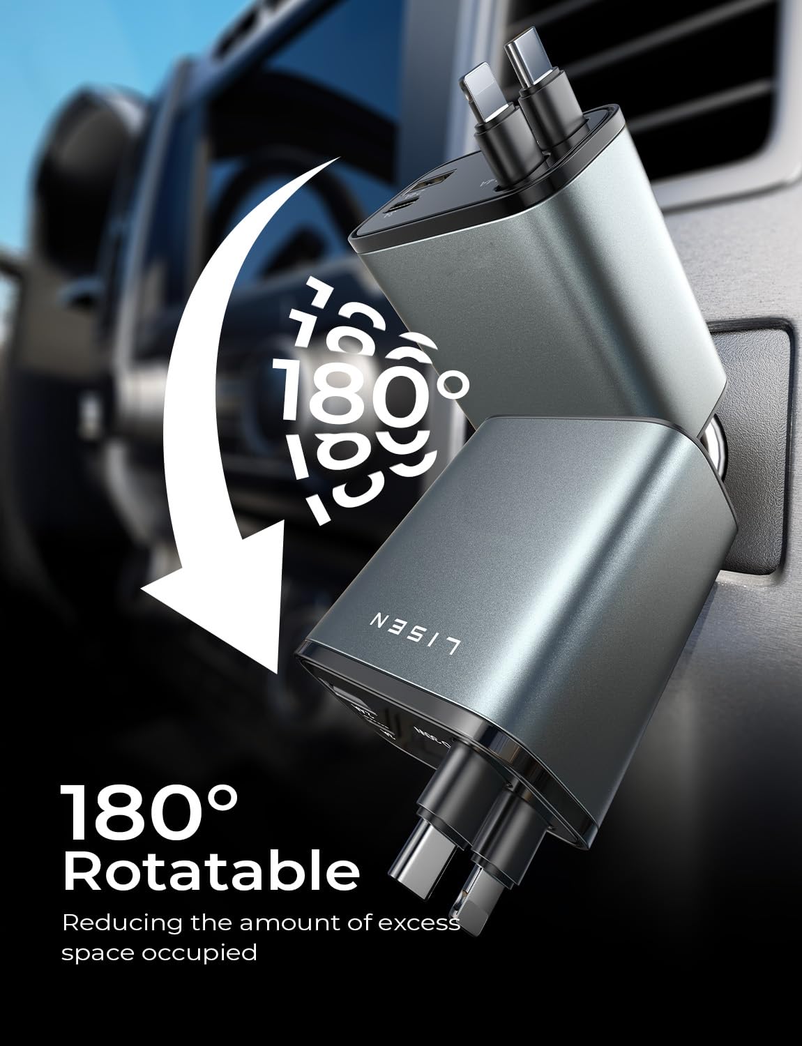 LISEN Retractable 69W Cars Adapter USB C Fast Charger