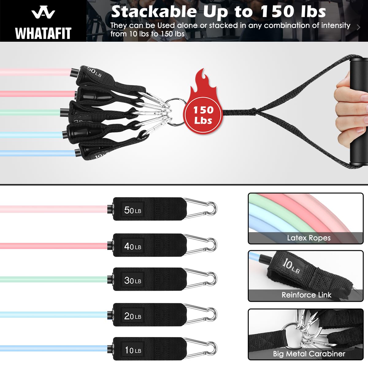 WHATAFIT Resistance Bands with Handles for Men and Women Fitness