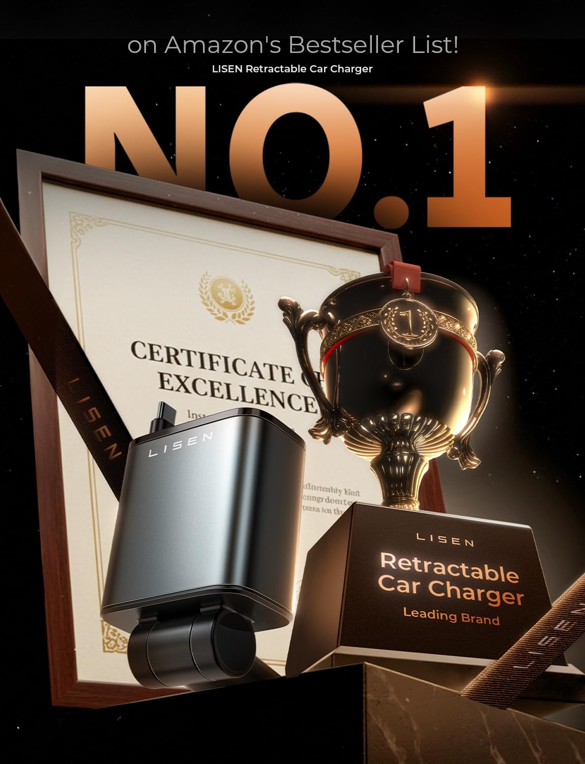 LISEN Retractable 69W Cars Adapter USB C Fast Charger