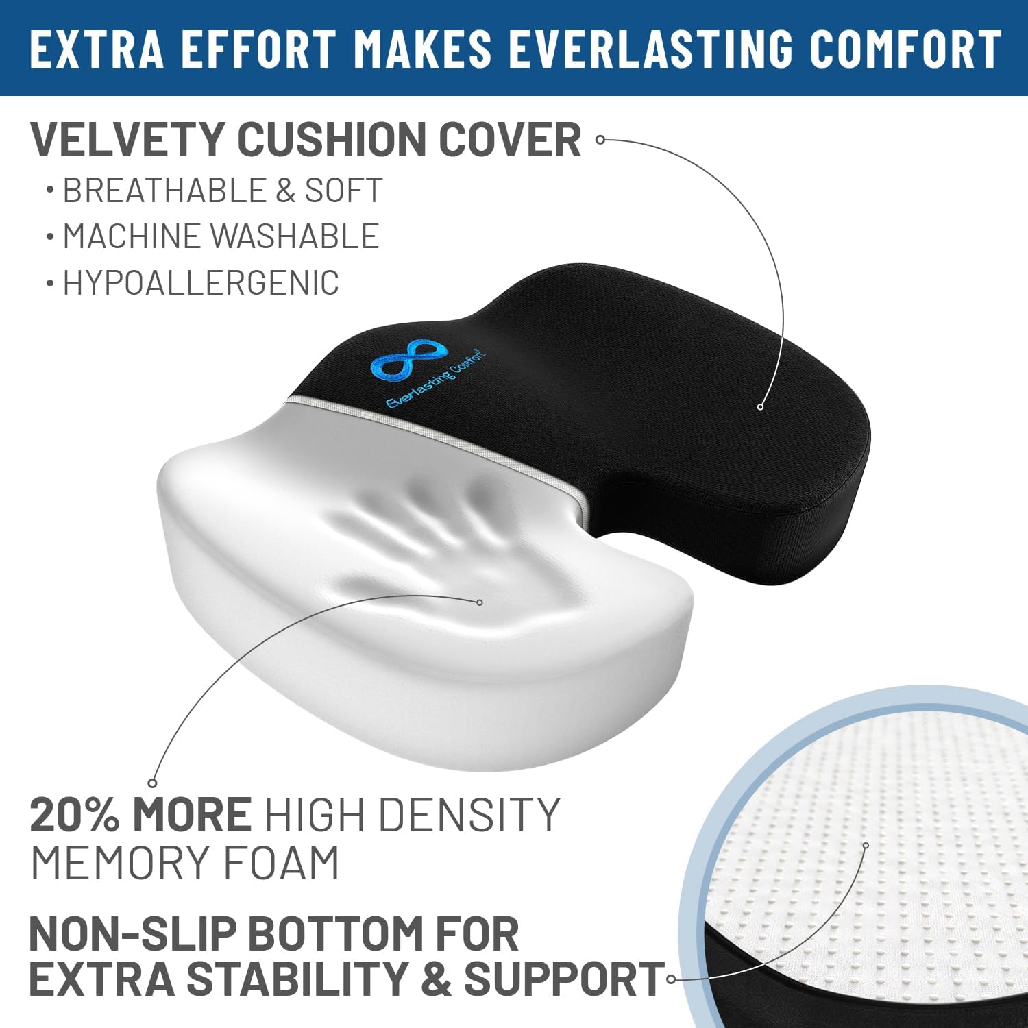 Everlasting Comfort Doctor Recommended Memory Foam Seat Cushion for Office Chairs