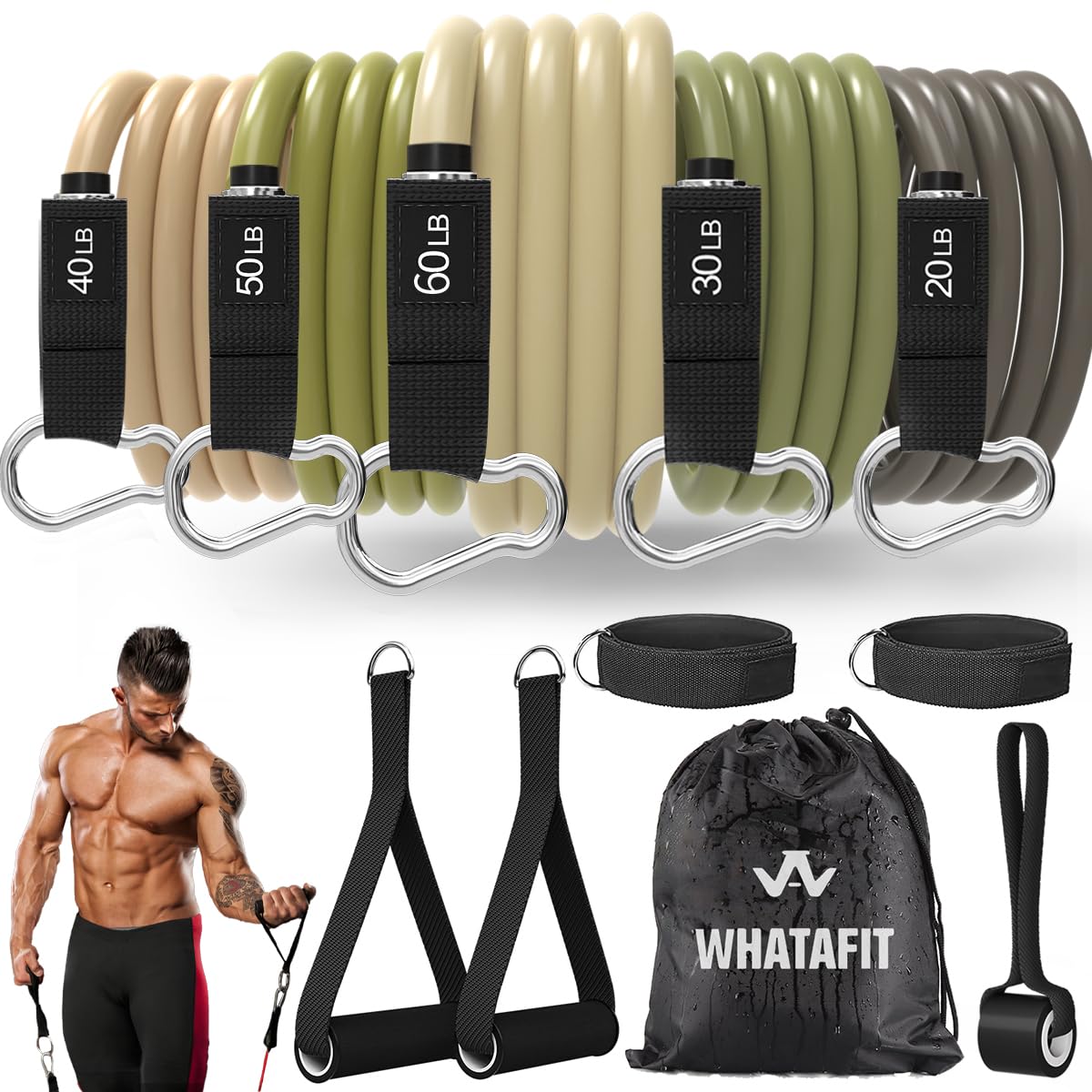 WHATAFIT Resistance Bands with Handles for Men and Women Fitness