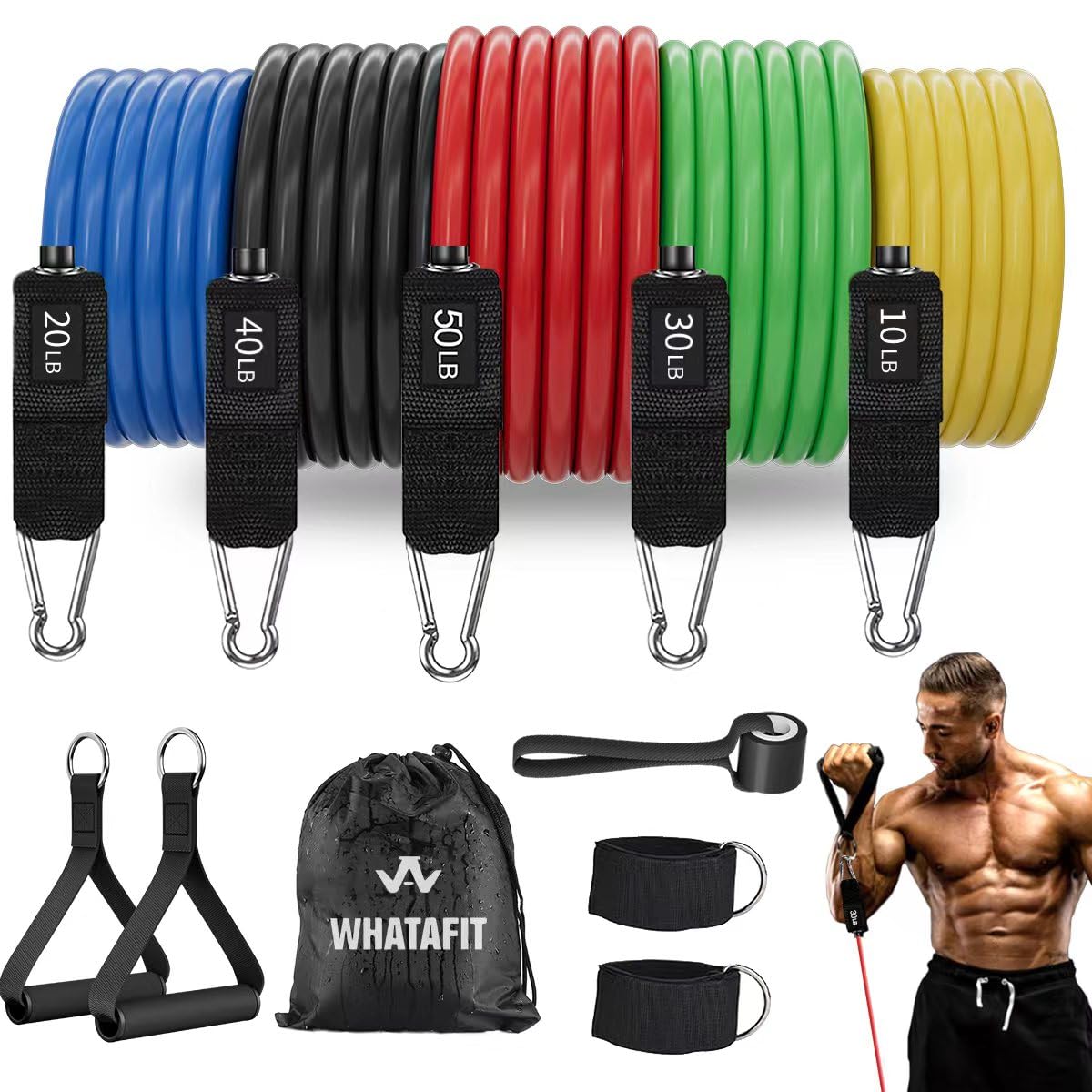 WHATAFIT Resistance Bands with Handles for Men and Women Fitness