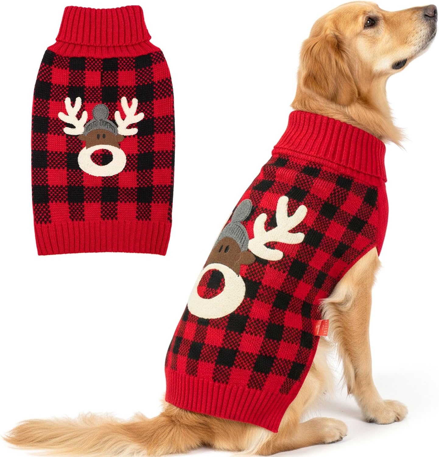 KYEESE Dog Christmas Sweater with Reindeer Pattern