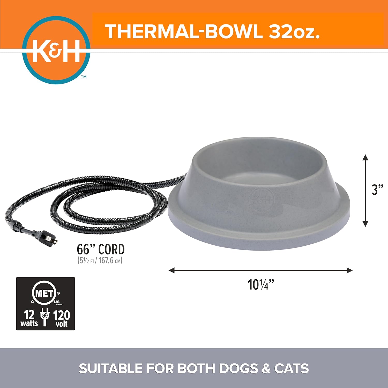 K&H Pet Products Thermal-Bowl Heated Water Bowl for Cats & Dogs