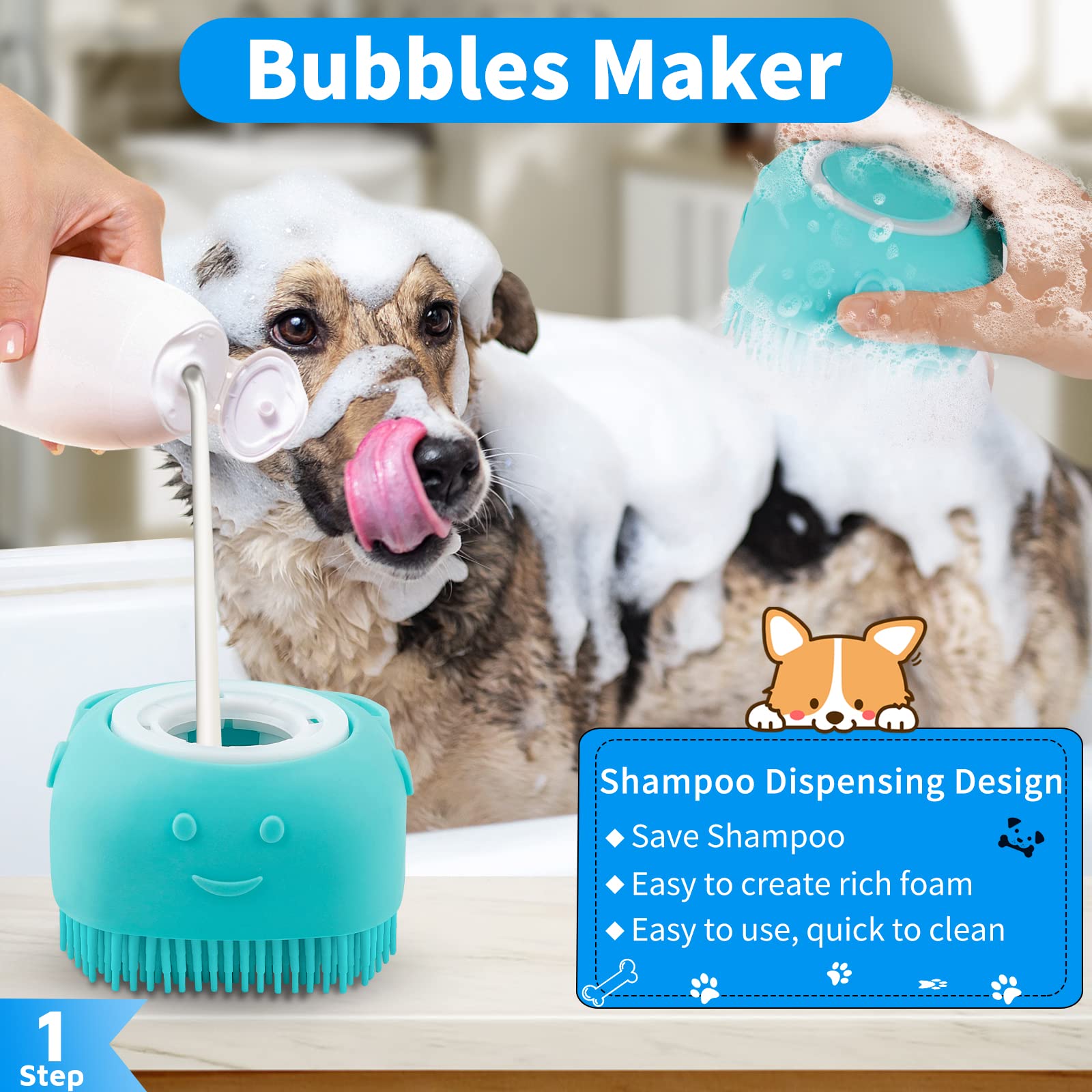 Comotech 6PCS Dog Bath Brush & Dog Toothbrush
