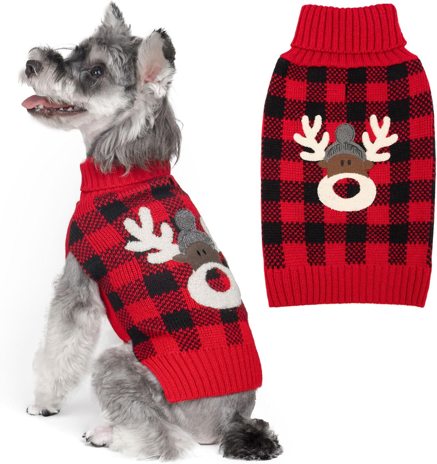 KYEESE Dog Christmas Sweater with Reindeer Pattern