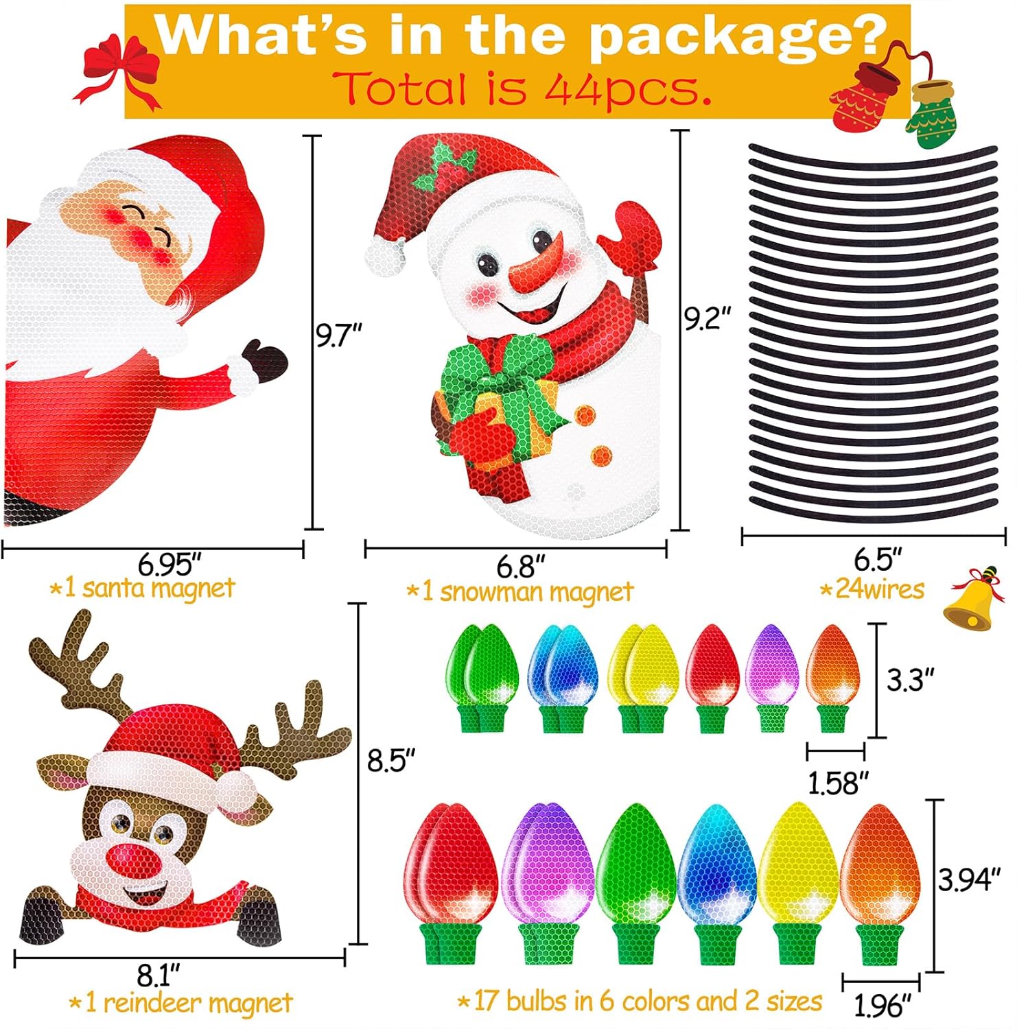 44 Pieces Christmas Car Refrigerator Decorations
