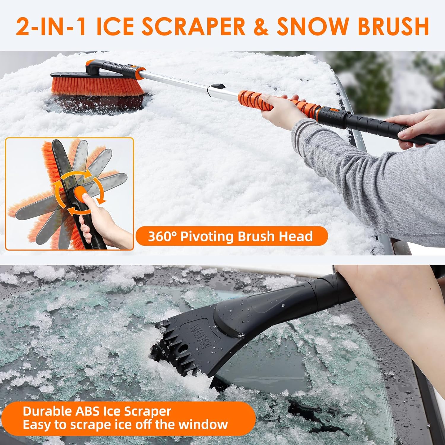 AstroAI  Ice Scrapers for Car Windshieldand Extendable Snow Brush with Foam Grip