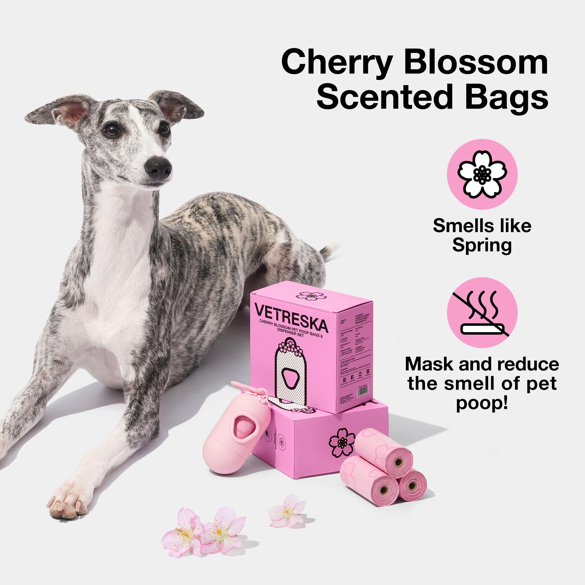 VETRESKA Dog Dispenser with Cherry Blossom Scented Poop Bags