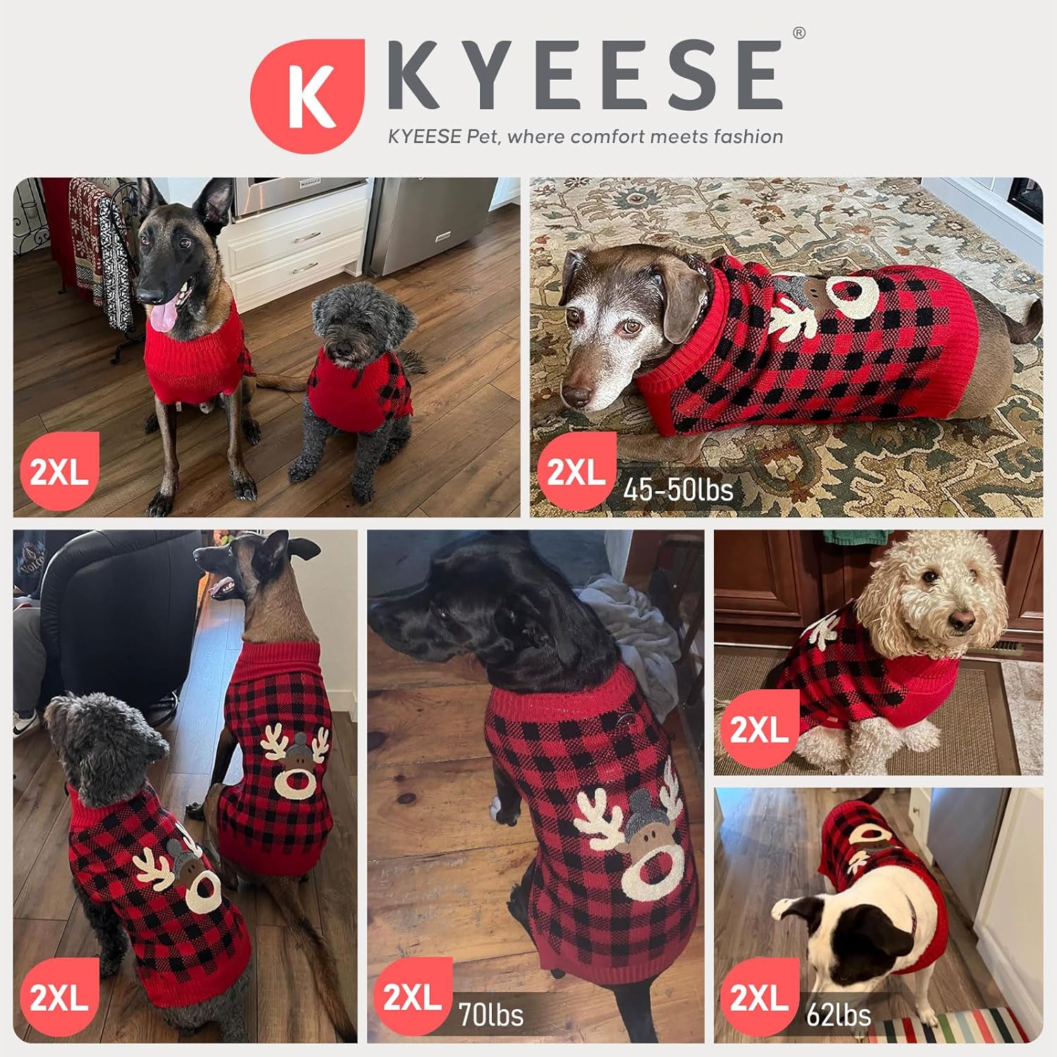 KYEESE Dog Christmas Sweater with Reindeer Pattern