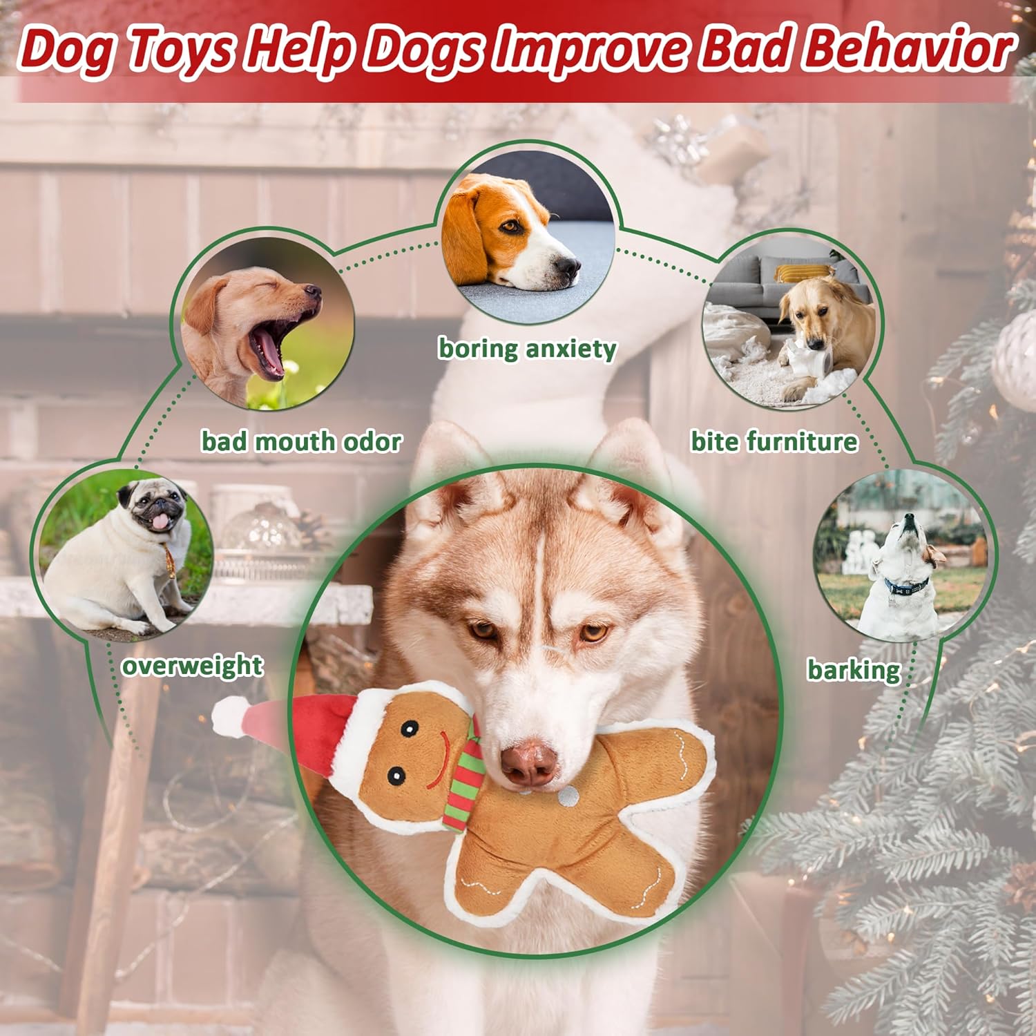 4pcs Stuffed Dog Squeaky Toys for Teething and Chewing