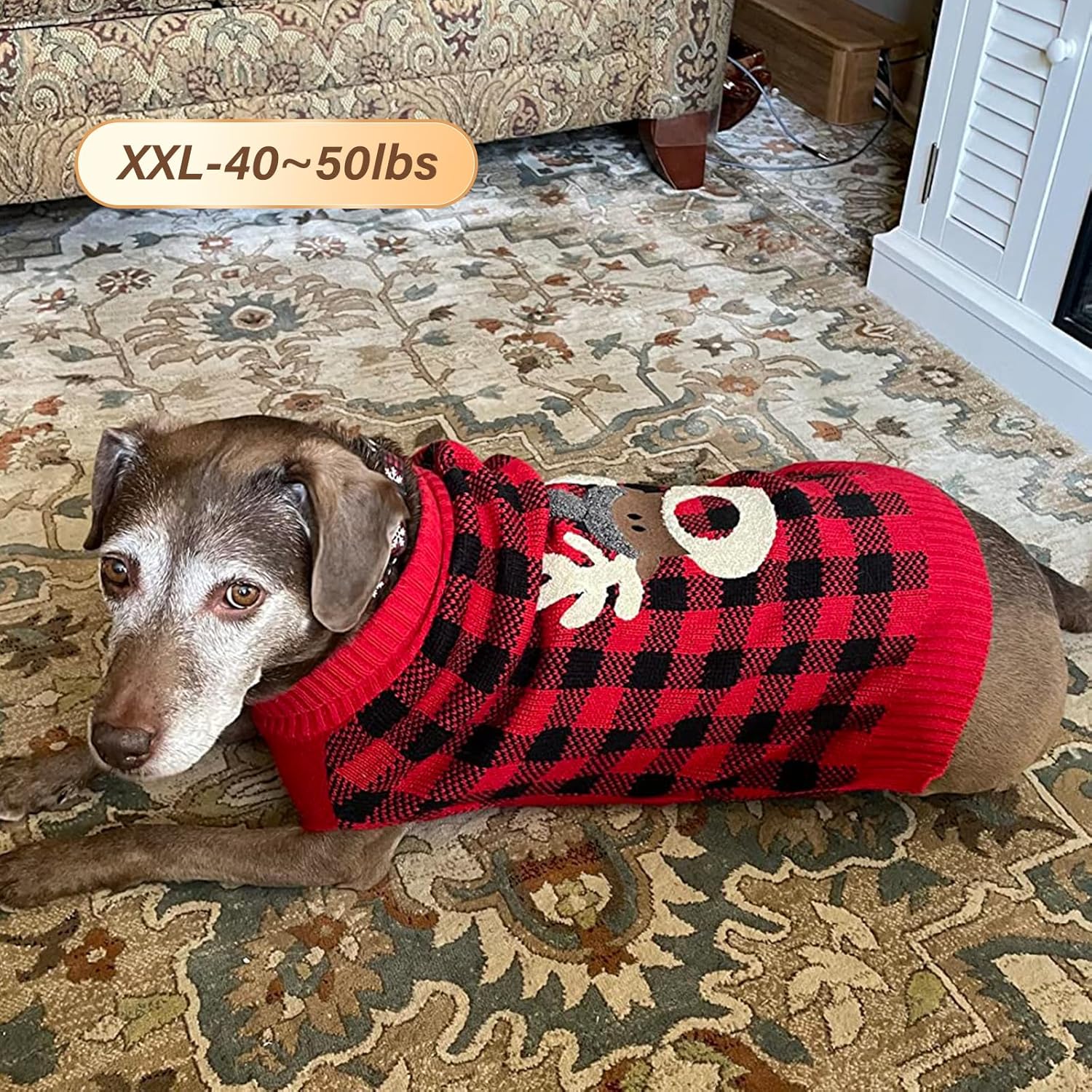 KYEESE Dog Christmas Sweater with Reindeer Pattern