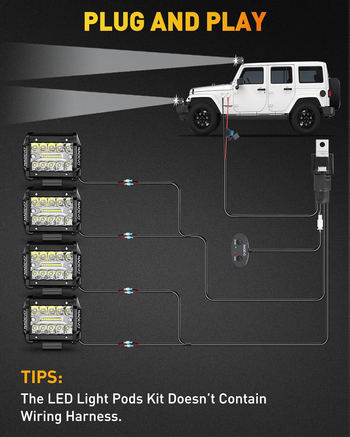 NAOEVO 4 Inch LED Pod Lights, 240W,4 Pcs