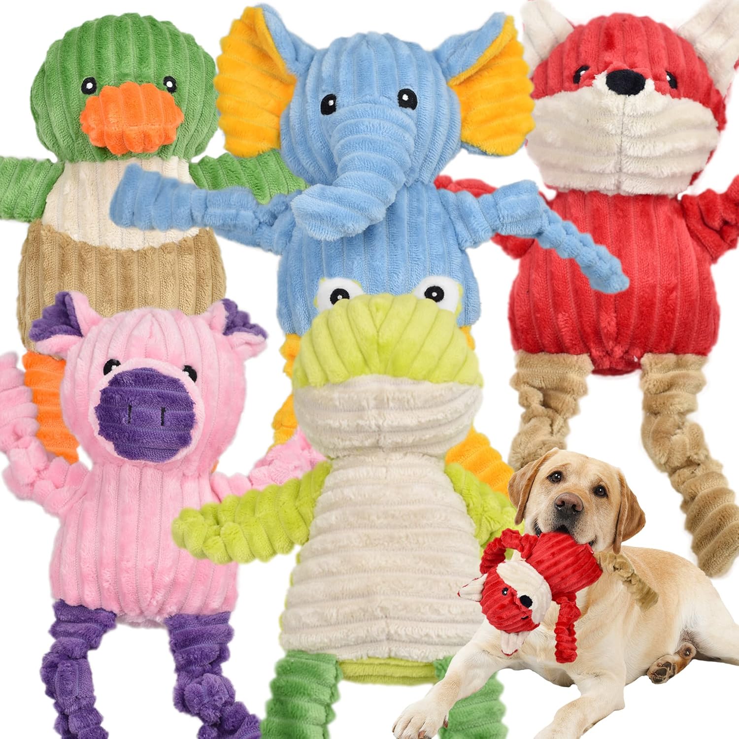 4pcs Stuffed Dog Squeaky Toys for Teething and Chewing