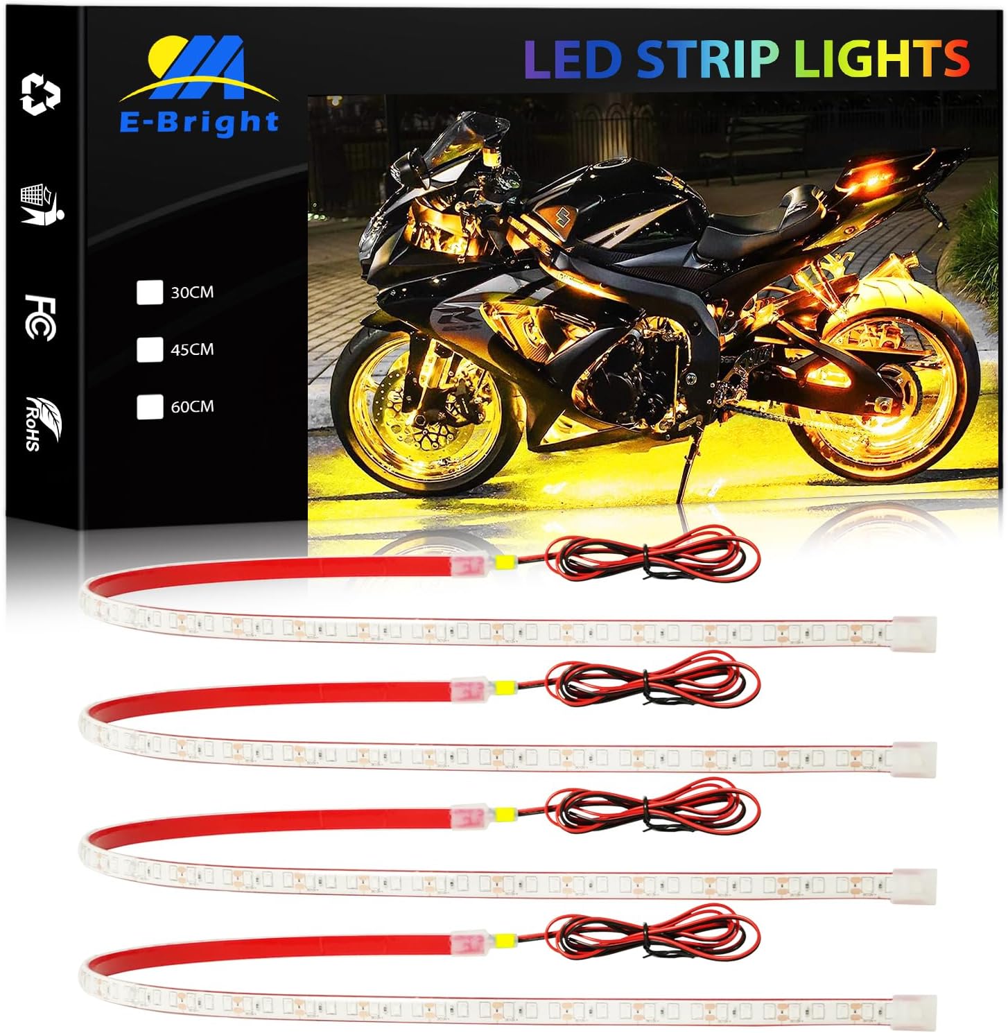 YM E-Bright LED Strip Light 30CM Waterproof for Car Motorcycles Decoration